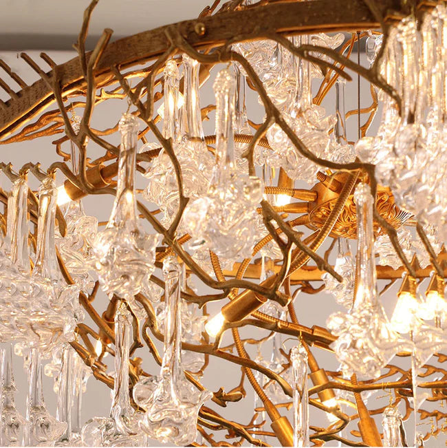 Modern Crystal Drop Brass Branch Chandelier