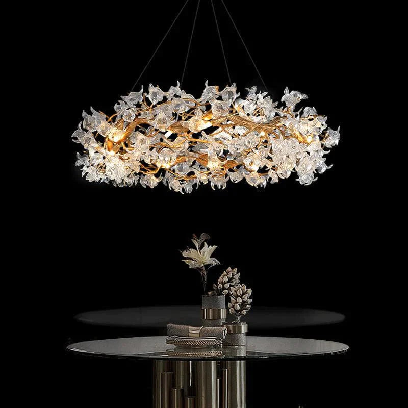 Petal Crystal Round Brass Branch Chandelier 24"-59"