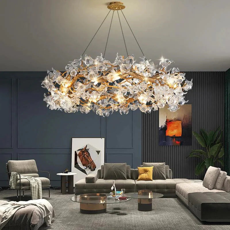 Petal Crystal Round Brass Branch Chandelier 24"-59"