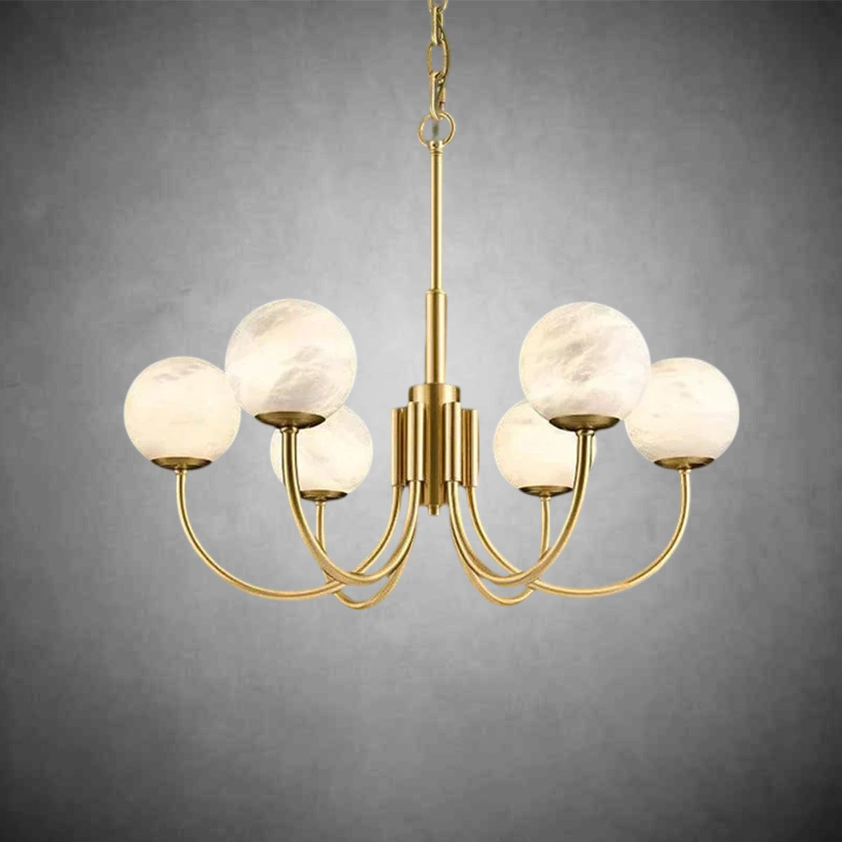 Modern Alabaster Chandelier, Pendant Brass Chandelier