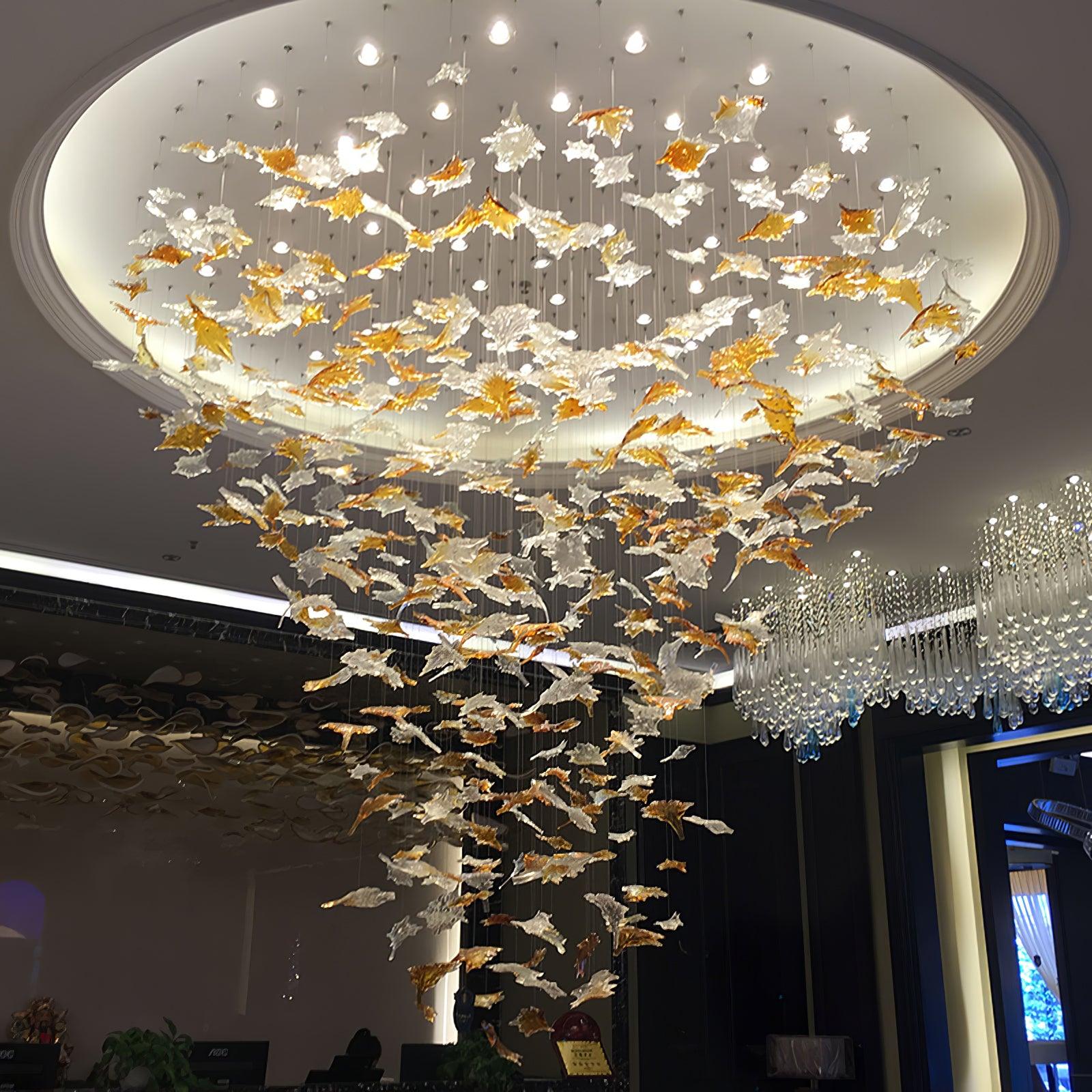 Multicolor Crystal Spiral Maple Leaf Chandelier