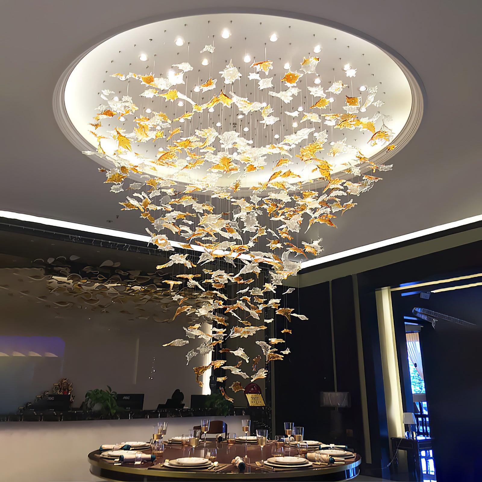 Multicolor Crystal Spiral Maple Leaf Chandelier