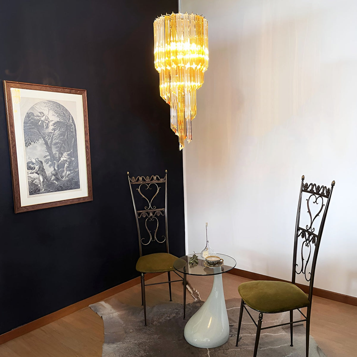 Spiral Prism Glass Chandelier 15.7"