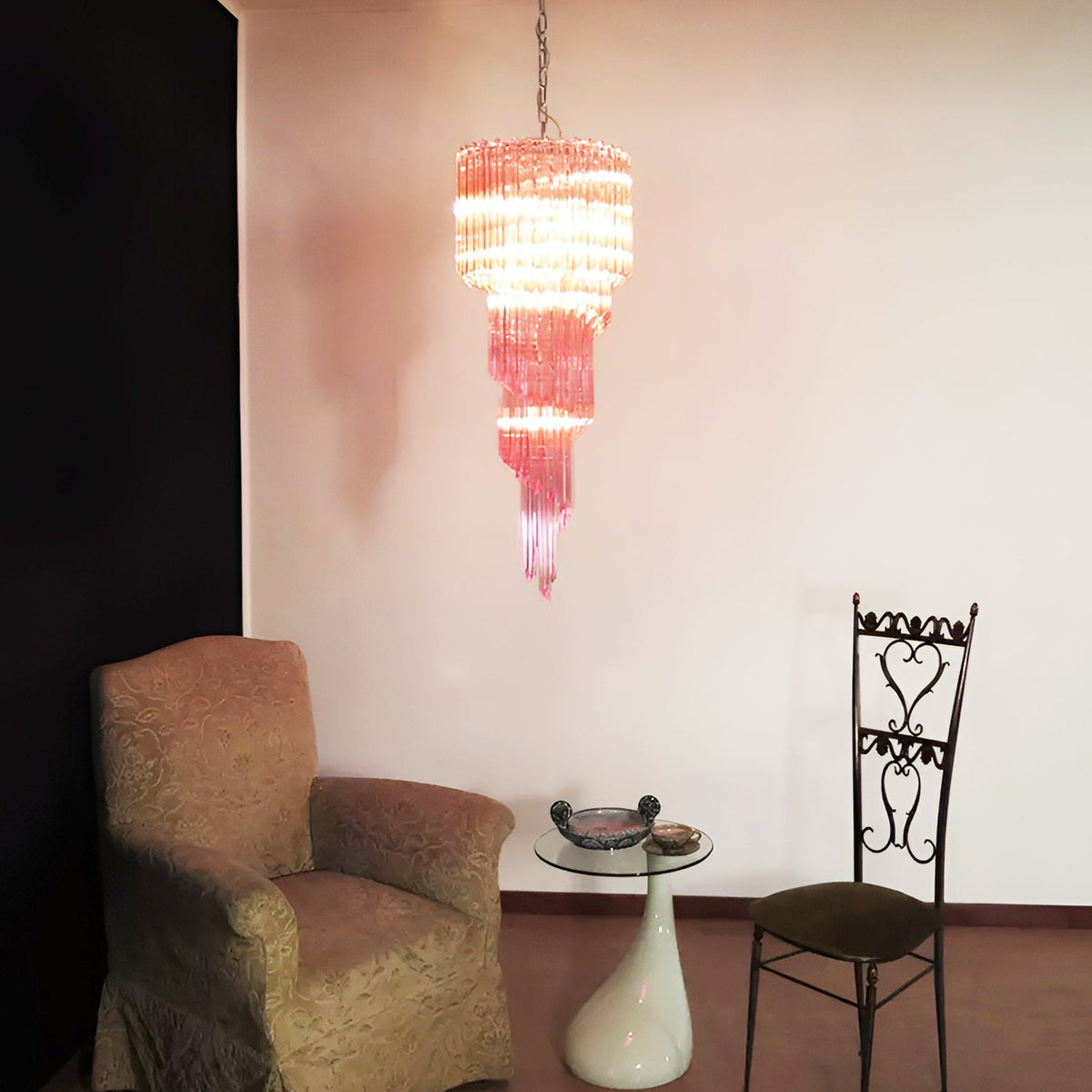 Spiral Prism Glass Chandelier 15.7"