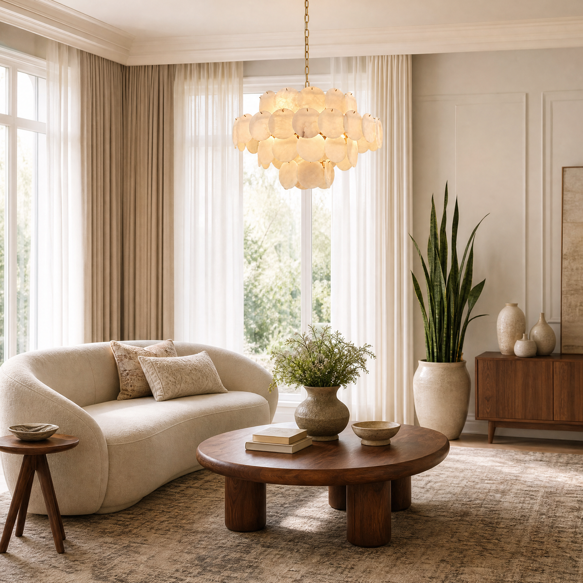 Natural Alabaster 31.5" Round Chandelier