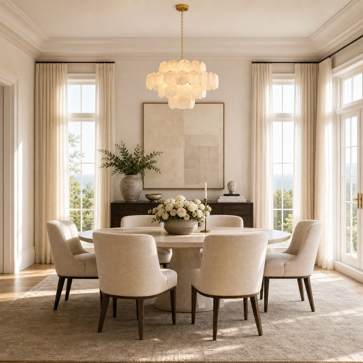 Natural Alabaster 31.5" Round Chandelier