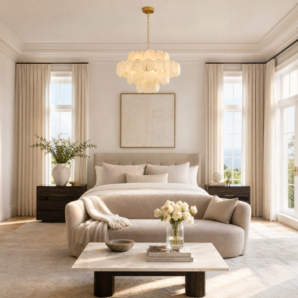 Natural Alabaster 31.5" Round Chandelier