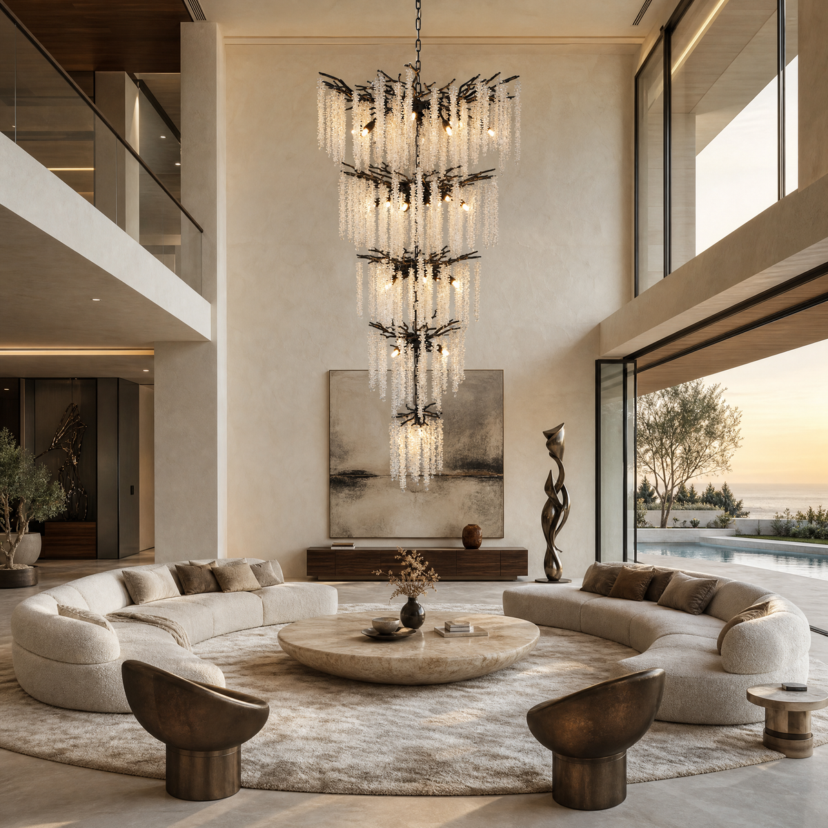 Octagonal Bead Tree Branch Staircase Light Five-Layer - Black 760