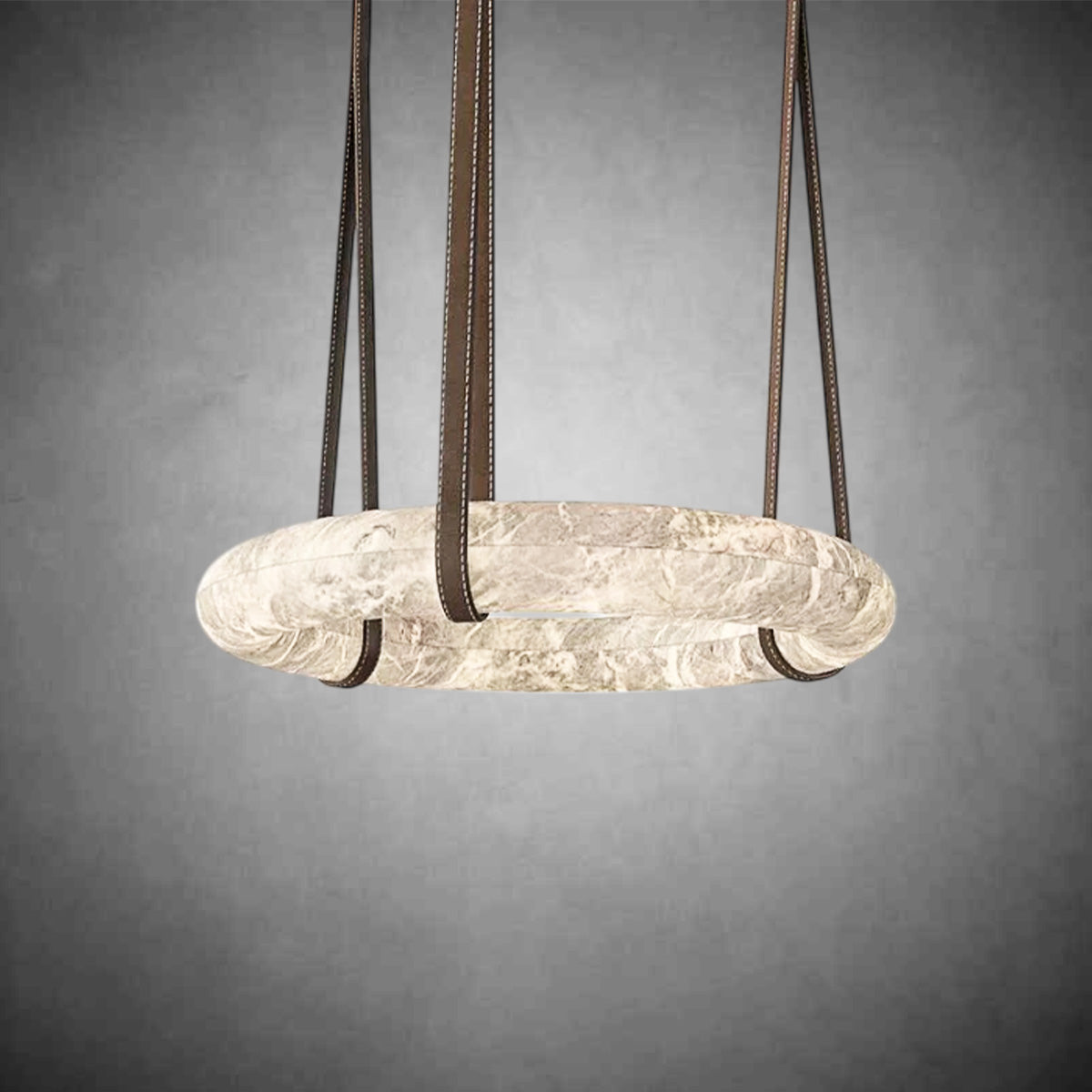 Ogden Pendant Alabaster Chandelier, Halo Ring Modern Chandelier