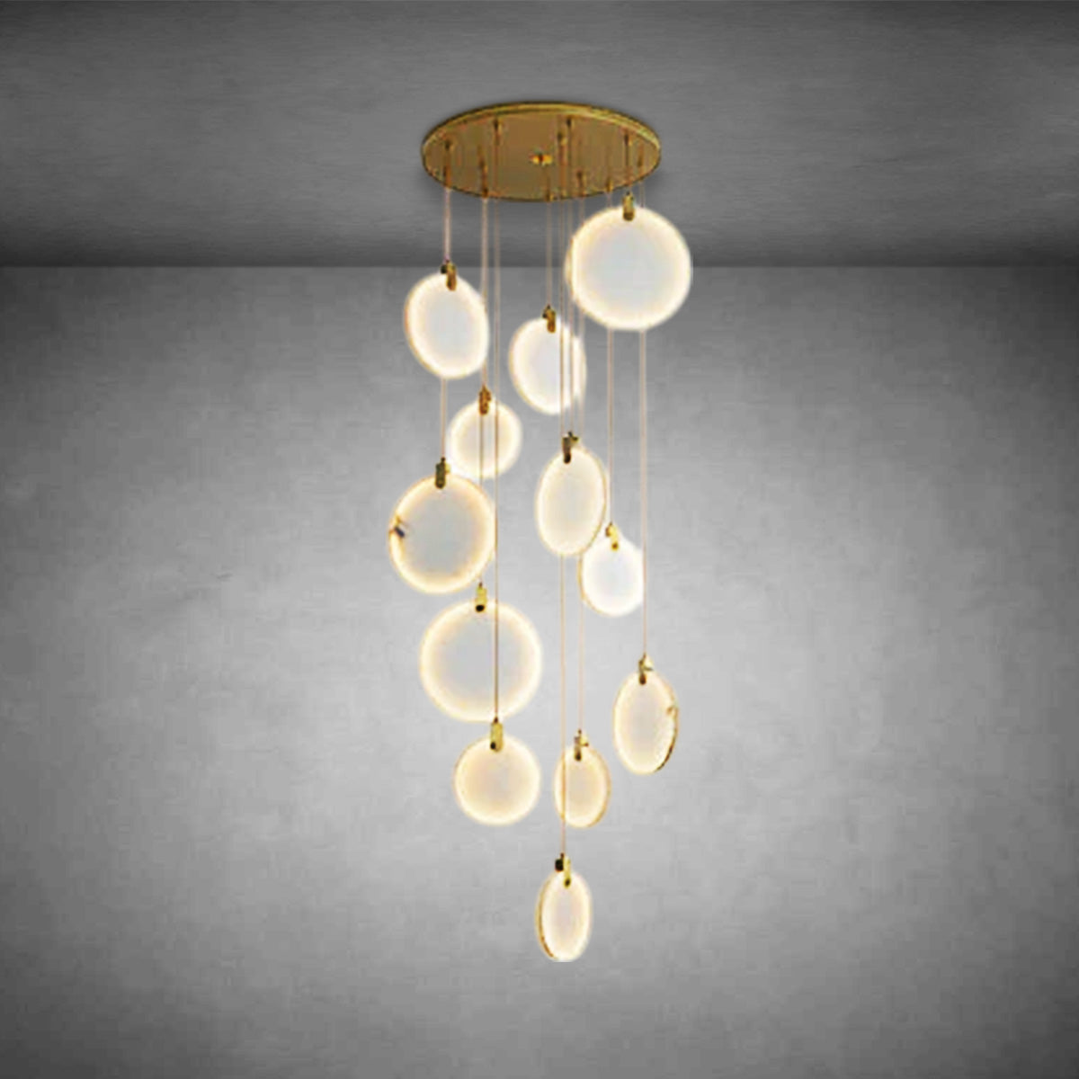 Queenie Alabaster disc Long Round chandelier For Loft