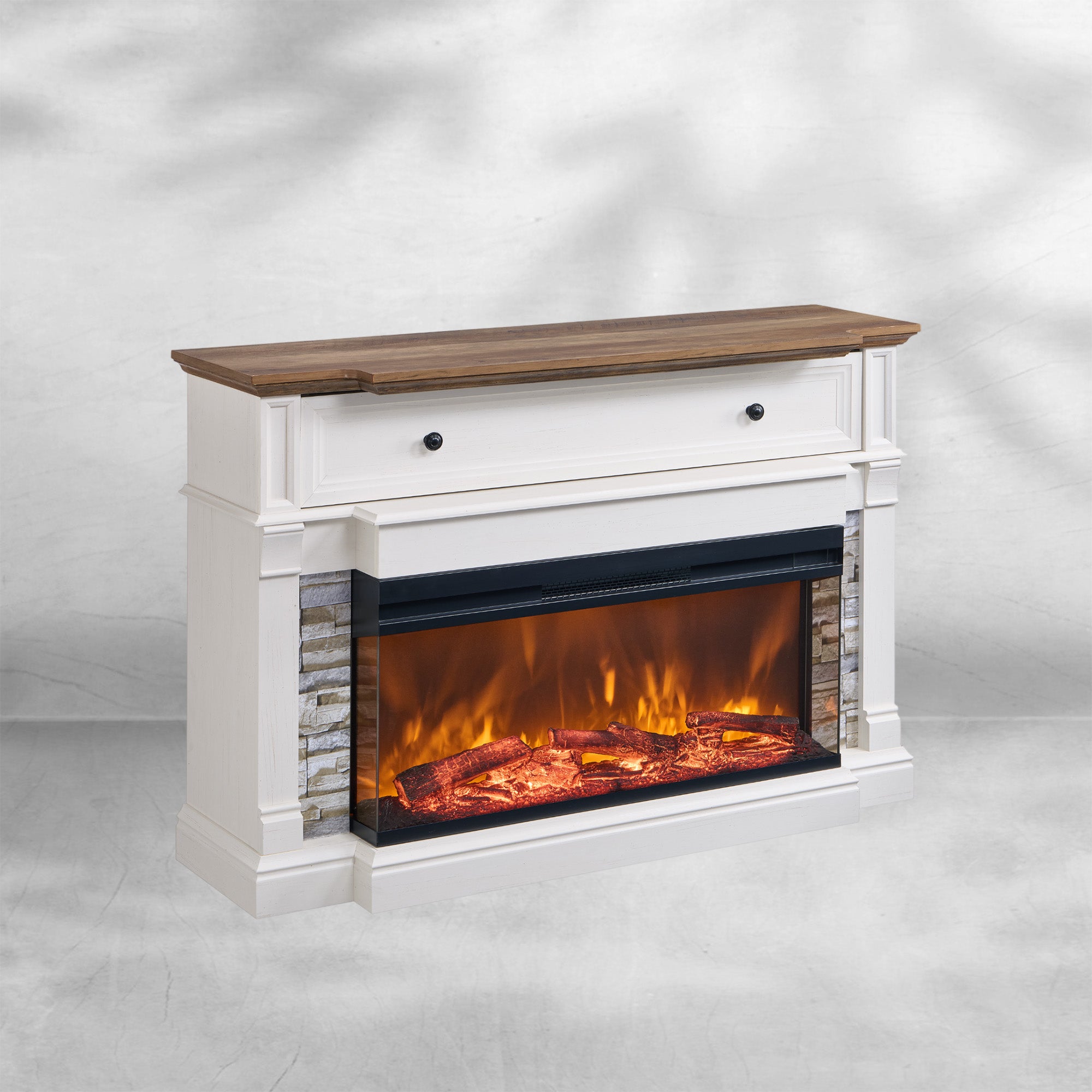 RedLemon Antique White Fireplace TV Stand for 65'' TVs
