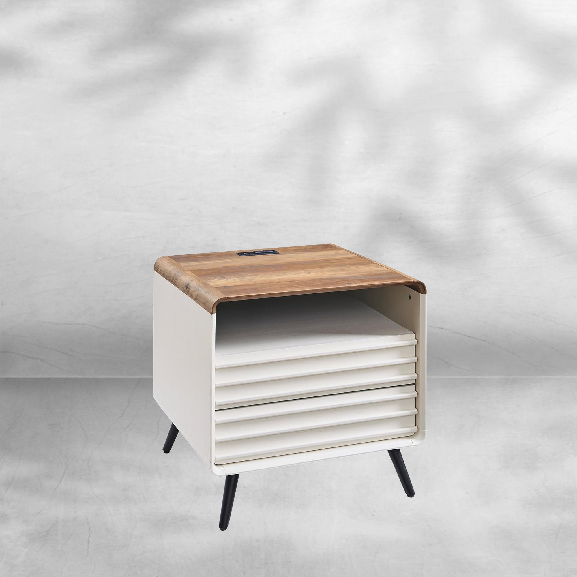 RedLemon Mid Century Nightstand with Charger Station & Two Drawers