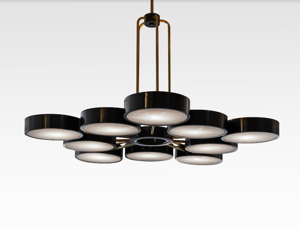 Modern 10-Light Round Alabaster Cluster Chandelier for Low-ceiling