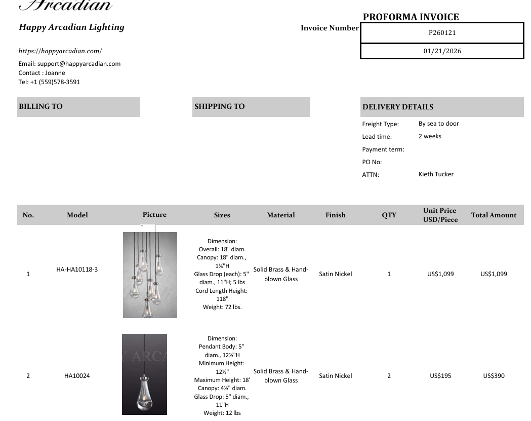 QUOTATION for Rainbow Lighting (PO RB260047)
