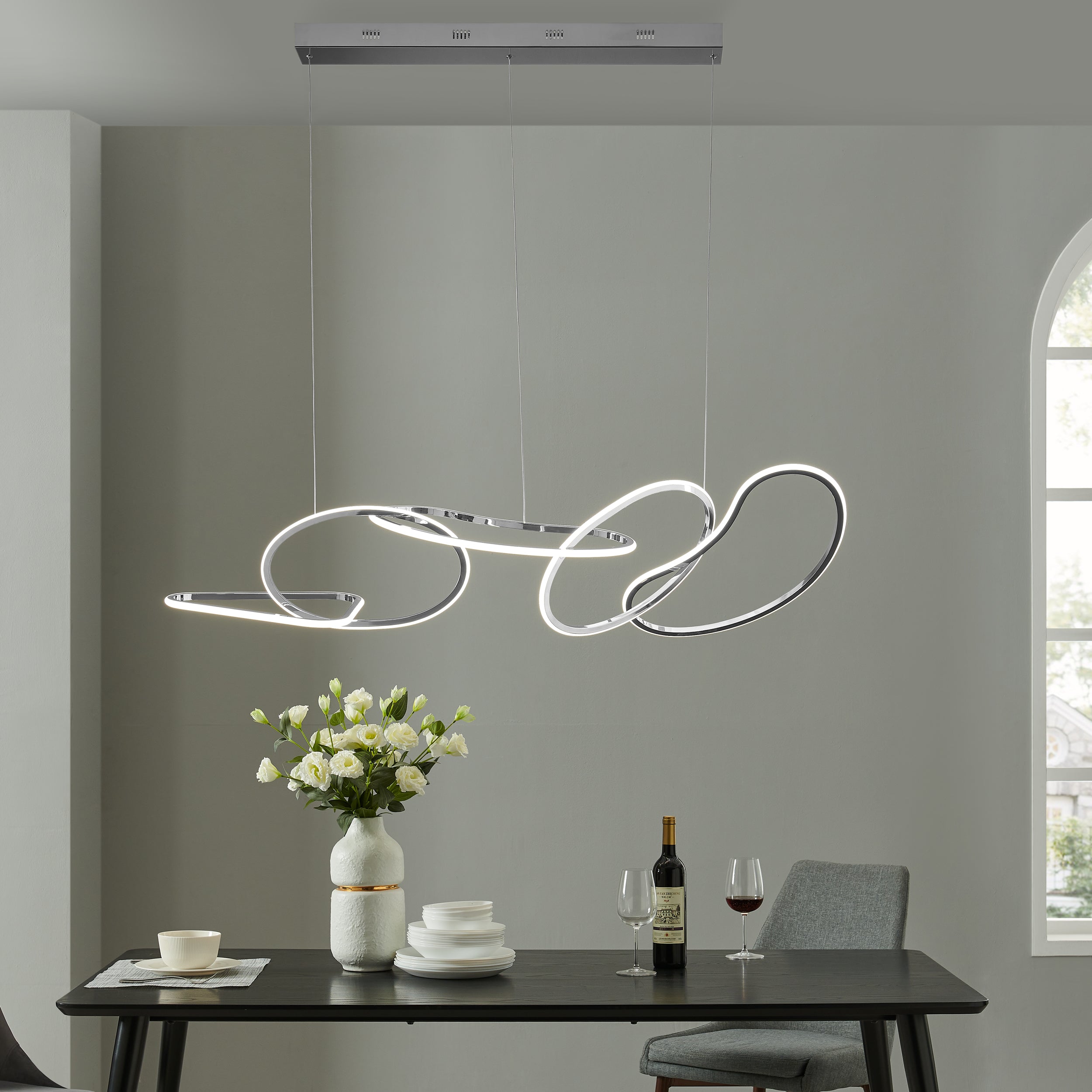 Seoul LED Hoops Rectangular Chandelier Chrome