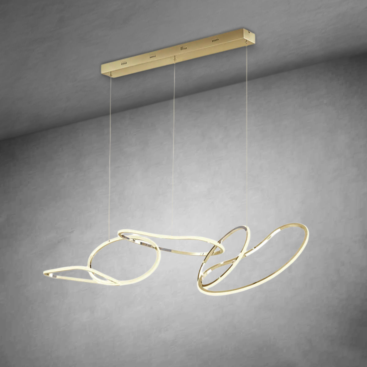 Seoul LED Hoops Rectangular Chandelier Gold