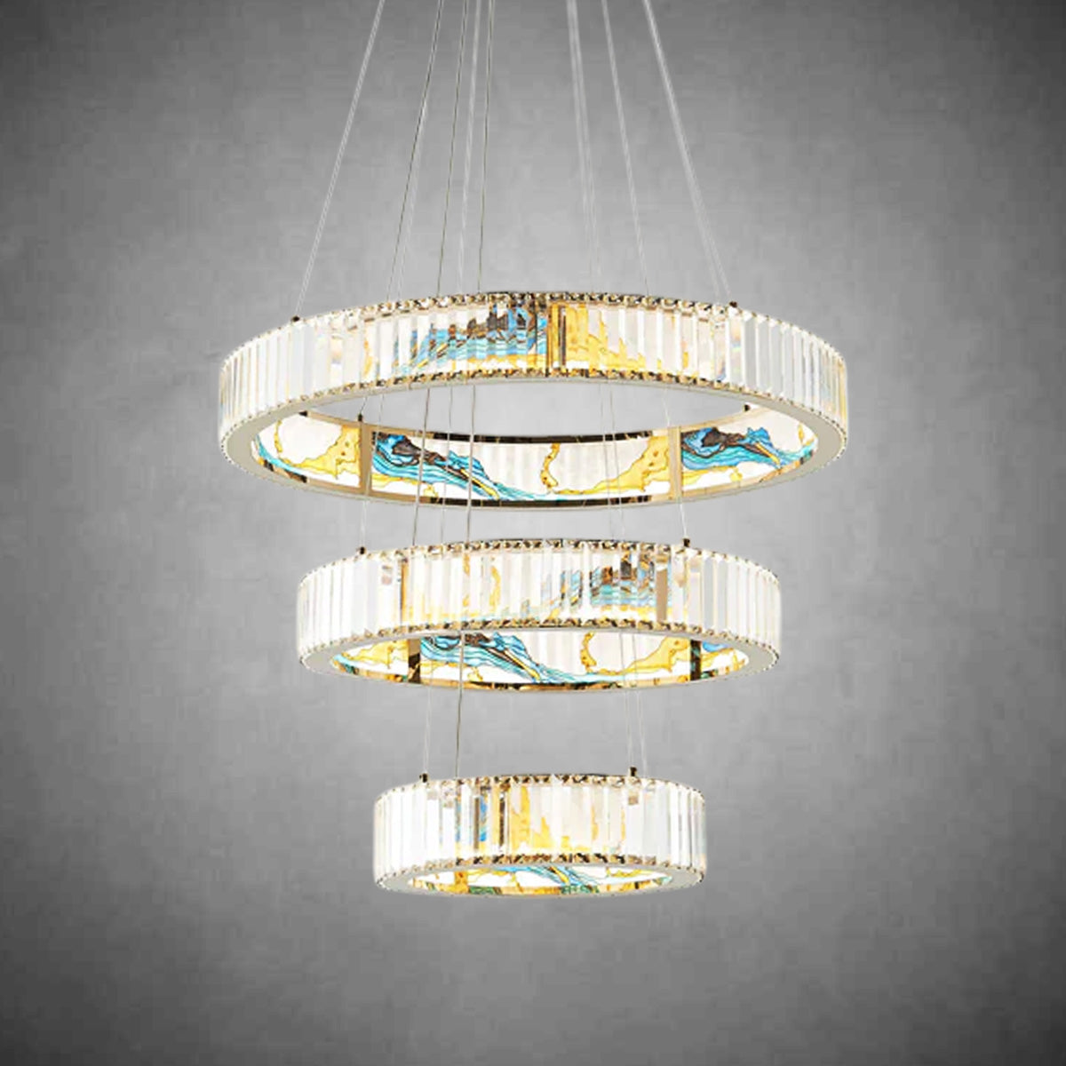 Sharyn Colorful Three Tiers Round Crystal Chandelier