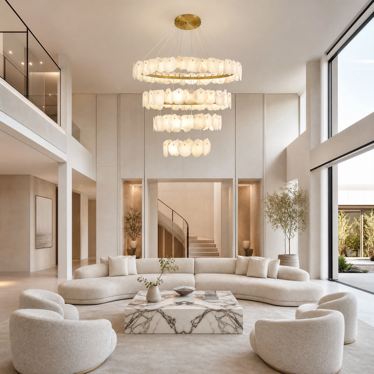 Spiral Alabaster Chandelier – Gold & White 4‑6 Layer Luxury Ceiling Light