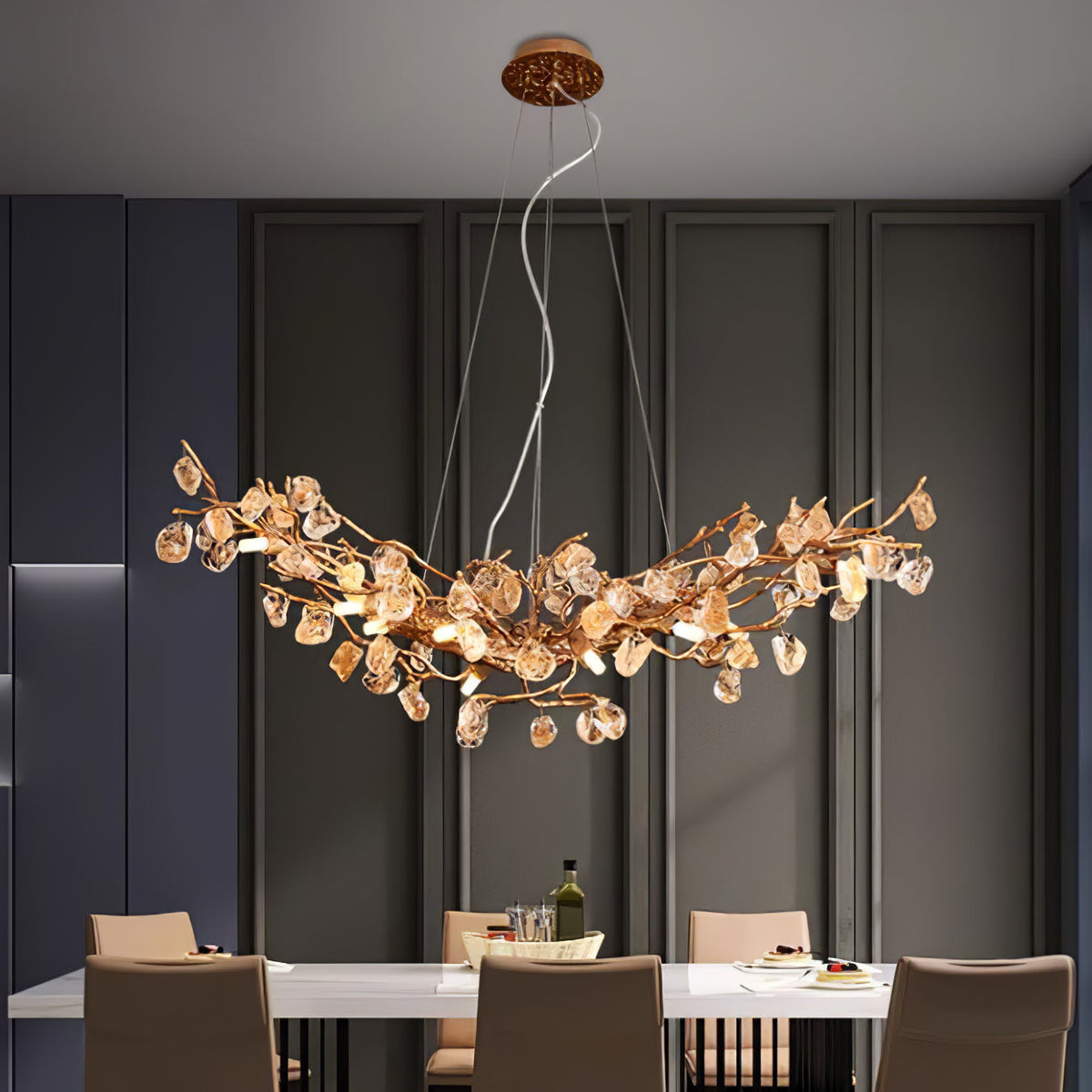 Stone Crystal Brass Dining Room Chandelier
