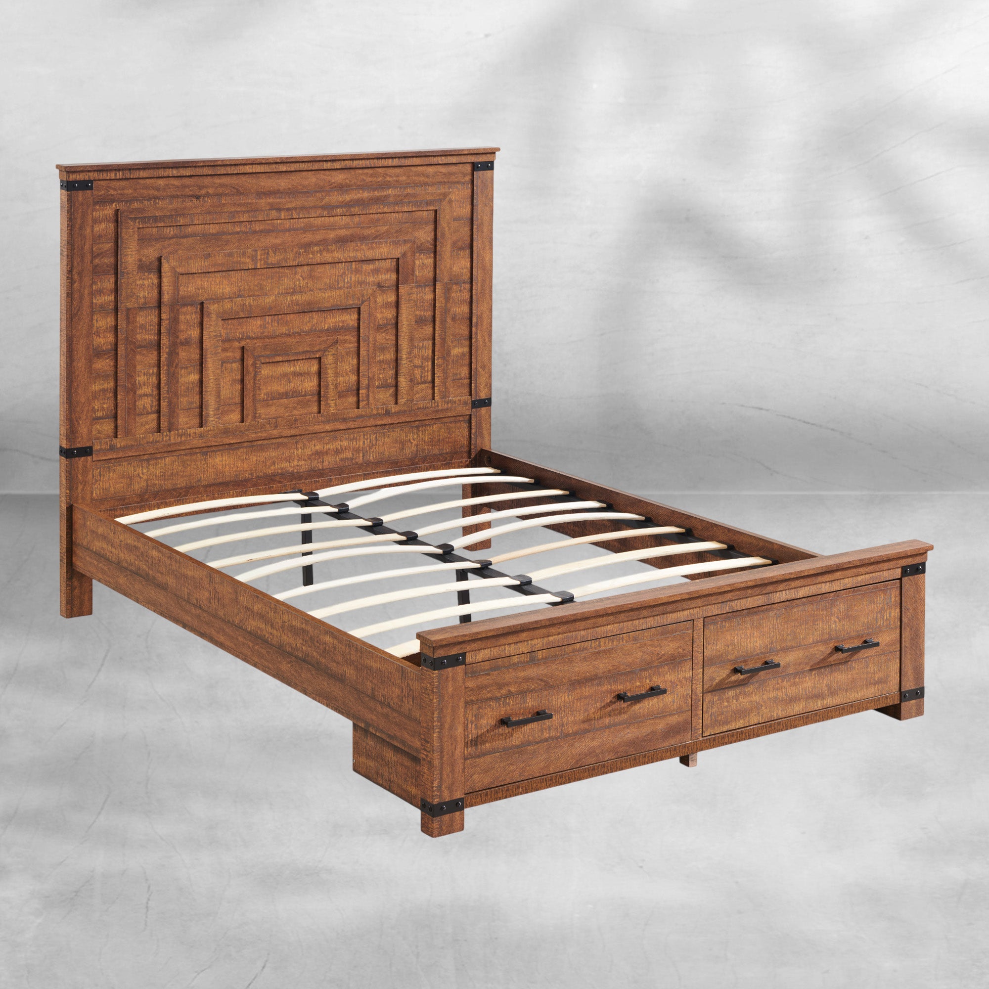 Farmhouse King//Queen Size Wood Bed Frame with Storage Drawers