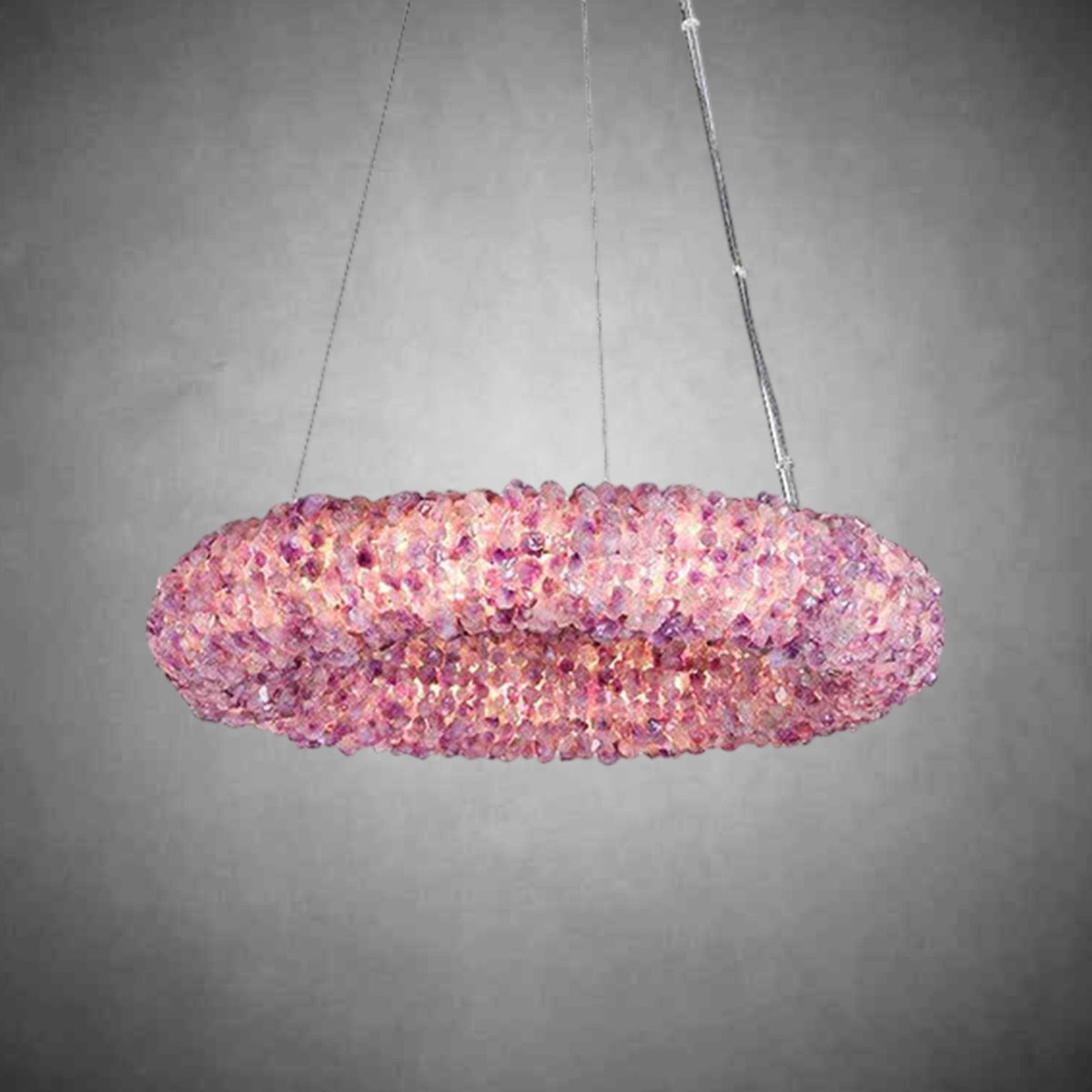 Amber Tadeo Purple Rock Crystal Round Luxury Chandelier