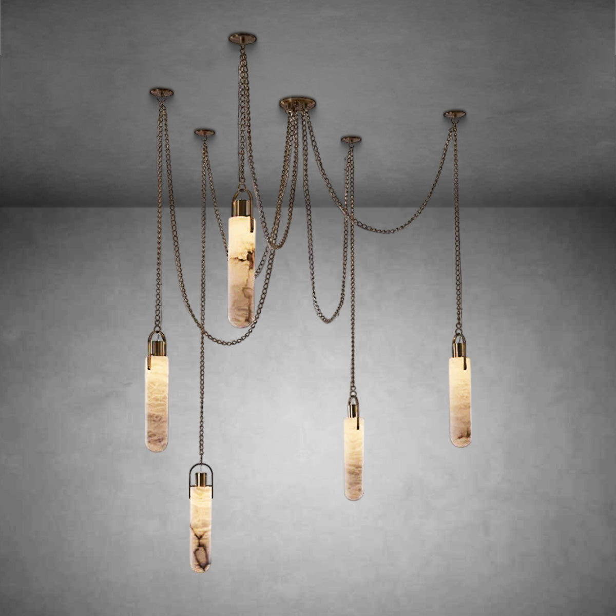 Theresa AlabasteR 5 Light LED Multi-Drop Modern Hanging Pendant Lighting