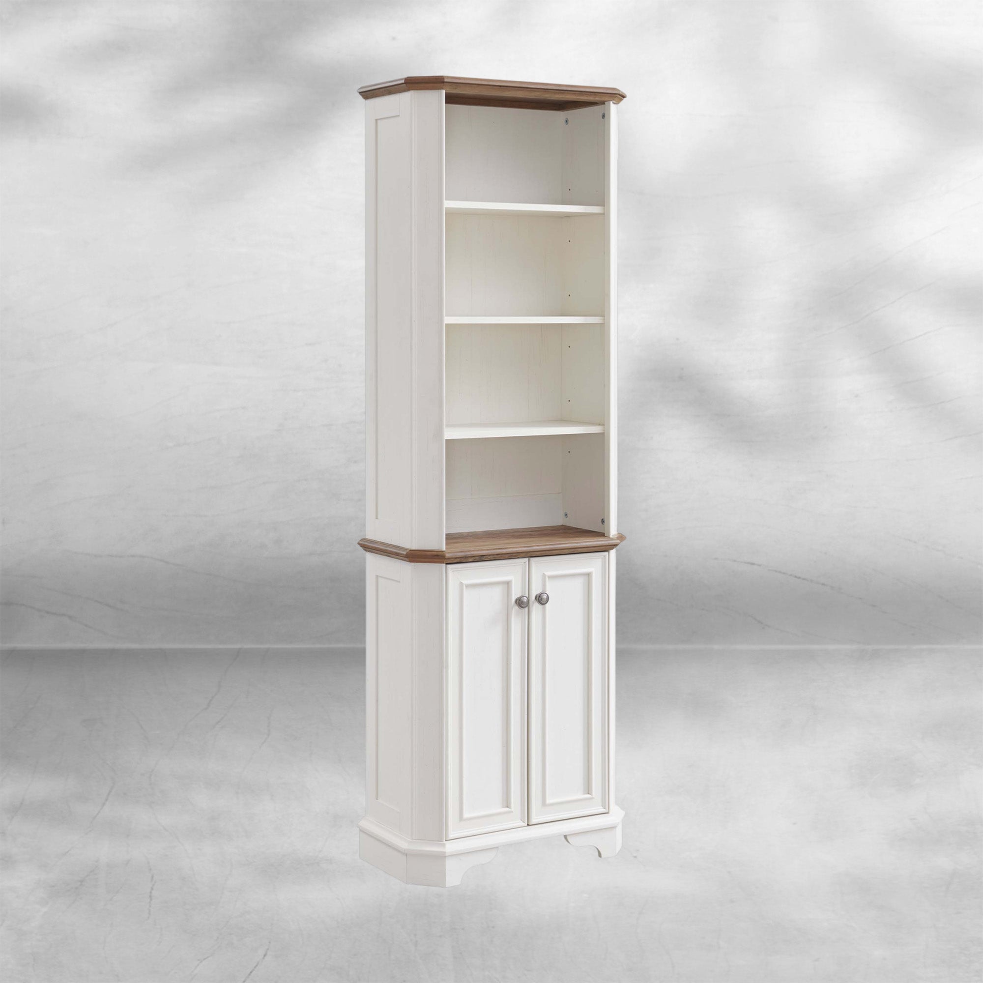 Rustic Oak 6-Tier Bookshelf with Doors and Adjustable Shelves