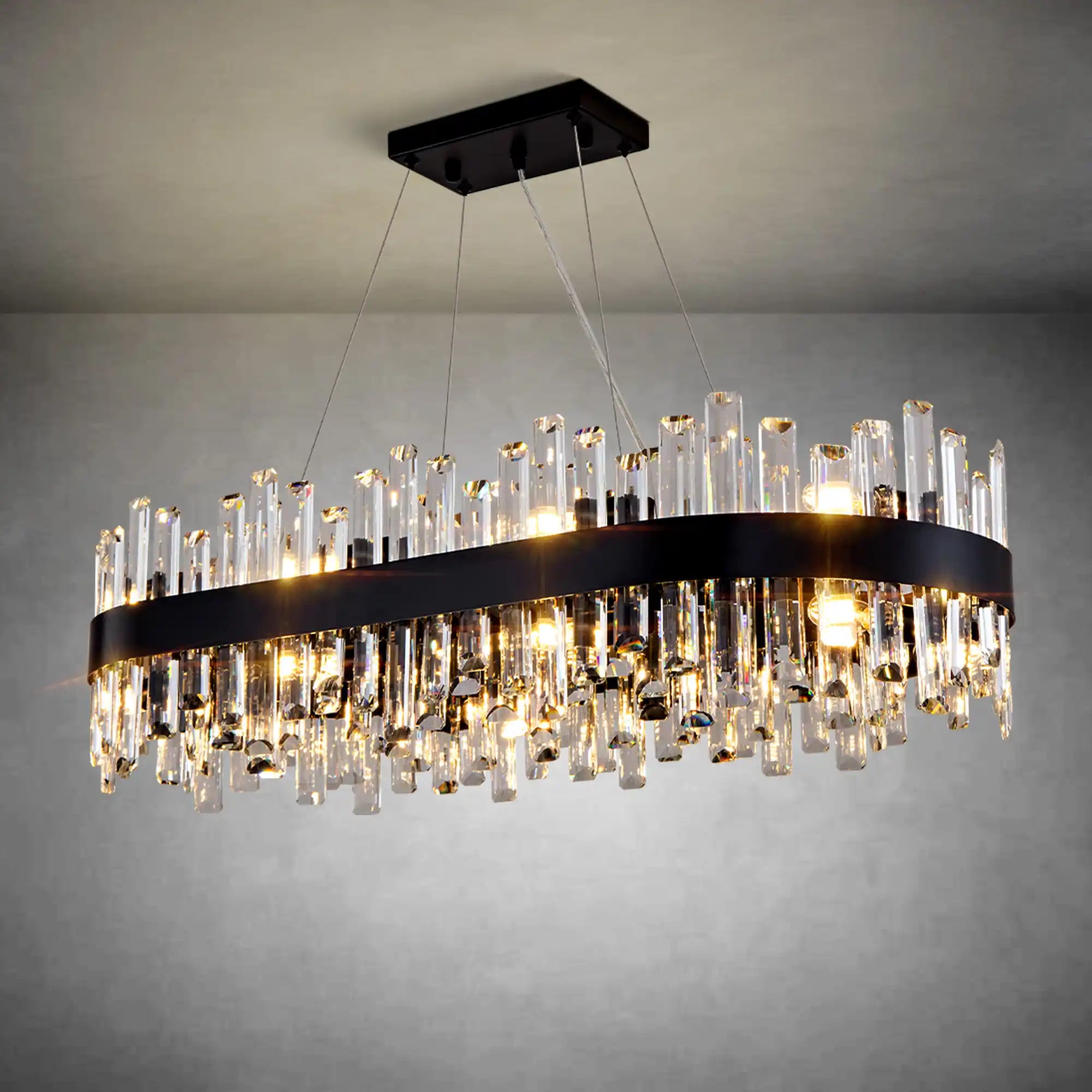 Black Rectangle Crystal Chandelier – 16‑Light Modern Luxury Fixture