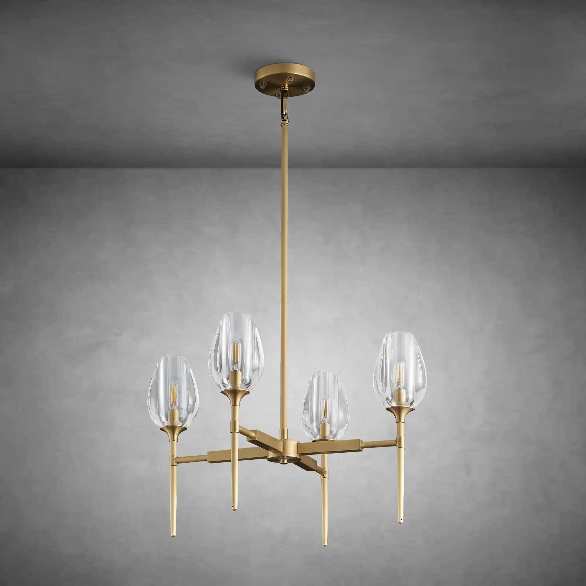 Gold 4-Light Farmhouse Chandelier with Crystal Shades for Dining Room