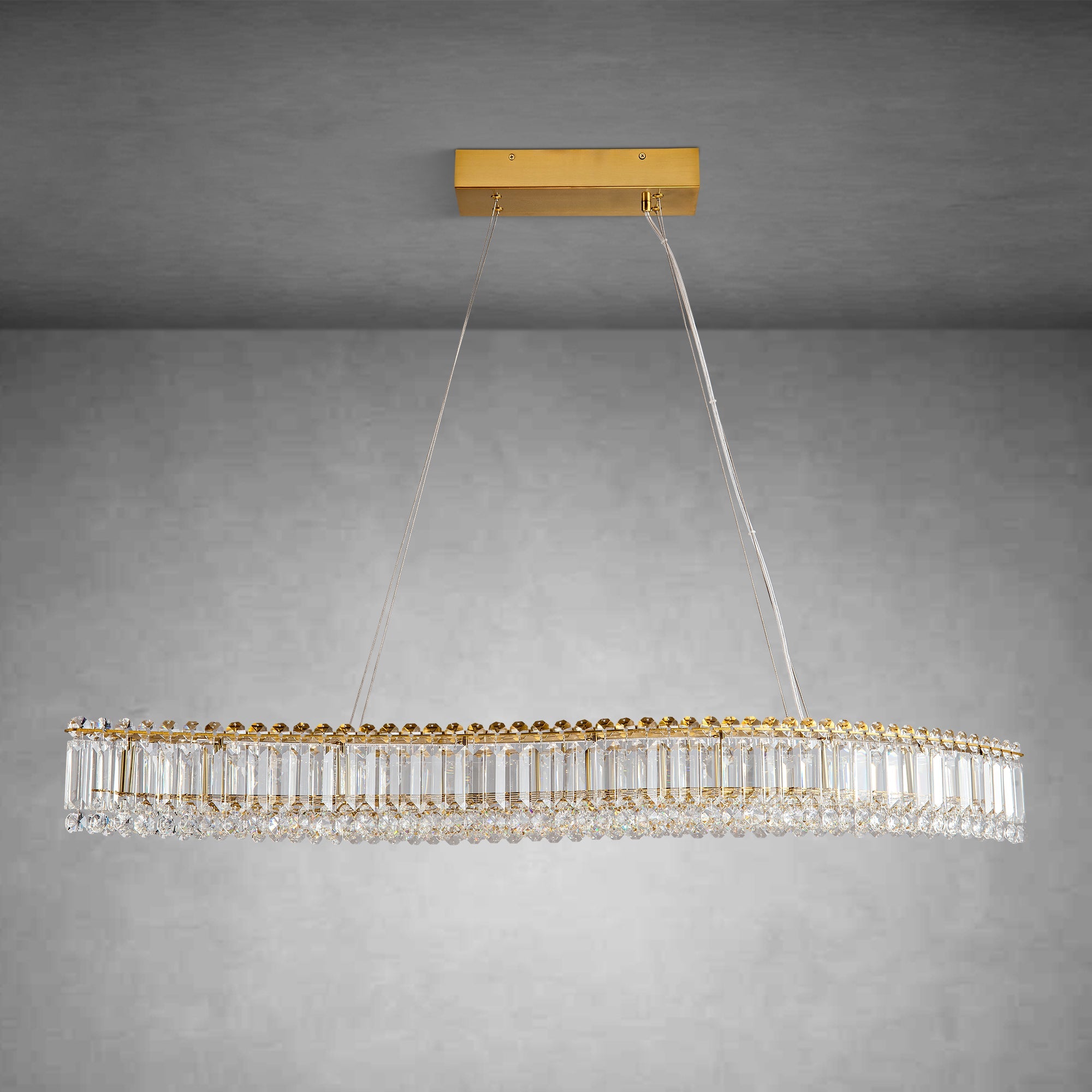 Modern Crystal Chandelier, Gold Rectangle Chandeliers for Dining Room