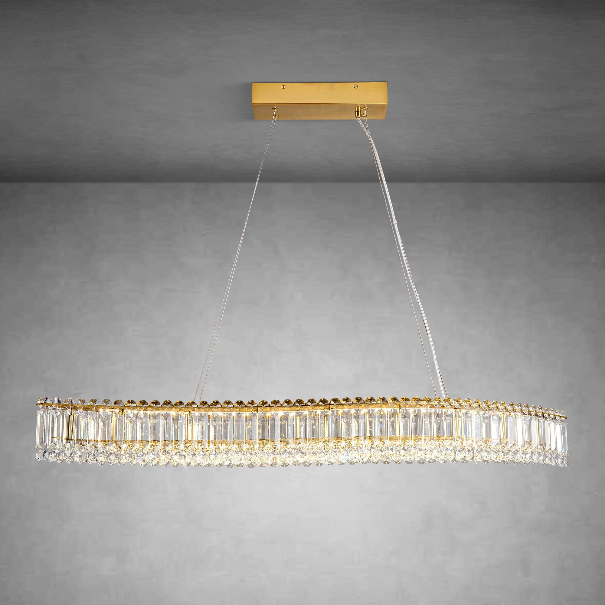Modern Crystal Chandelier, Gold Rectangle Chandeliers for Dining Room