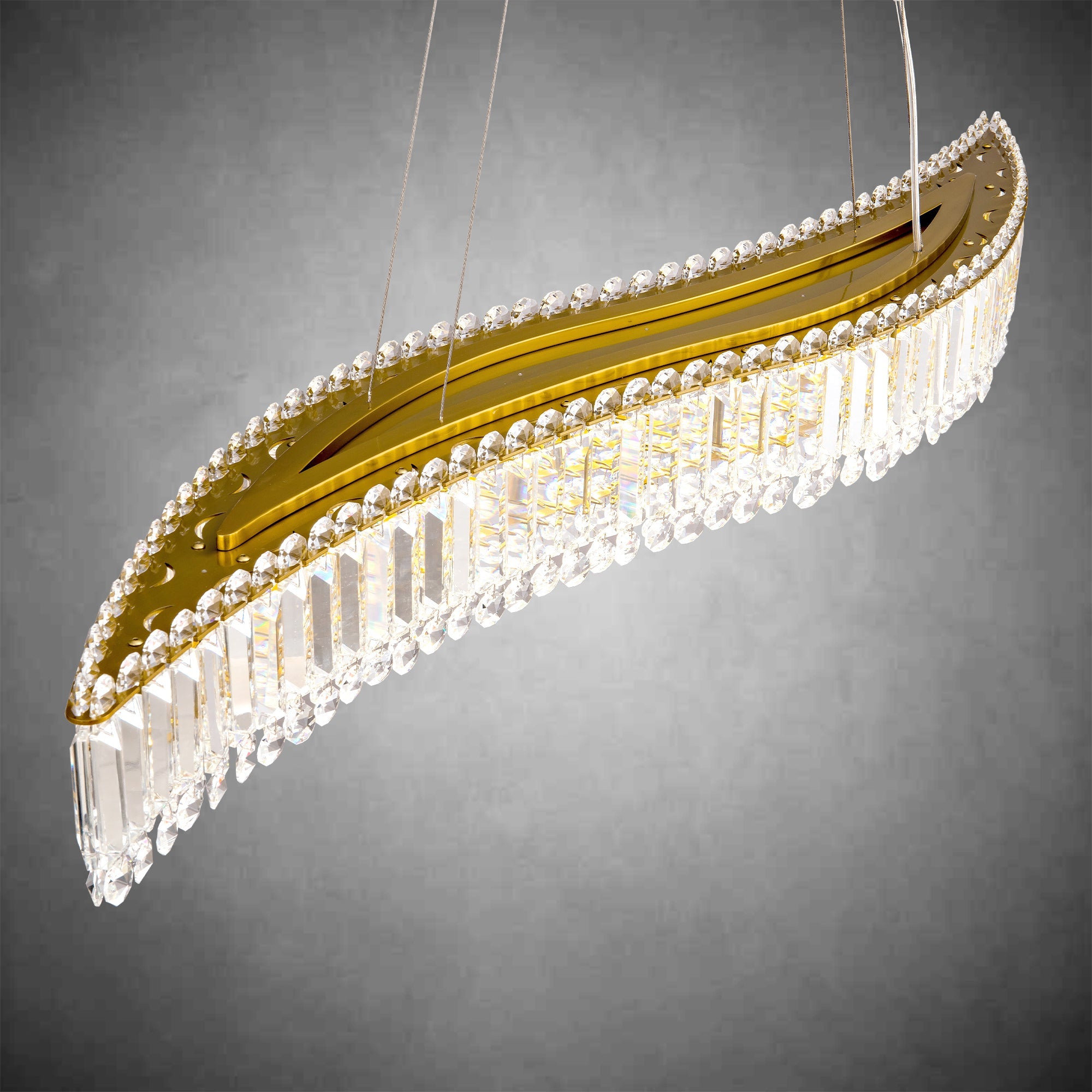 Modern Crystal Chandelier, Gold Rectangle Chandeliers for Dining Room