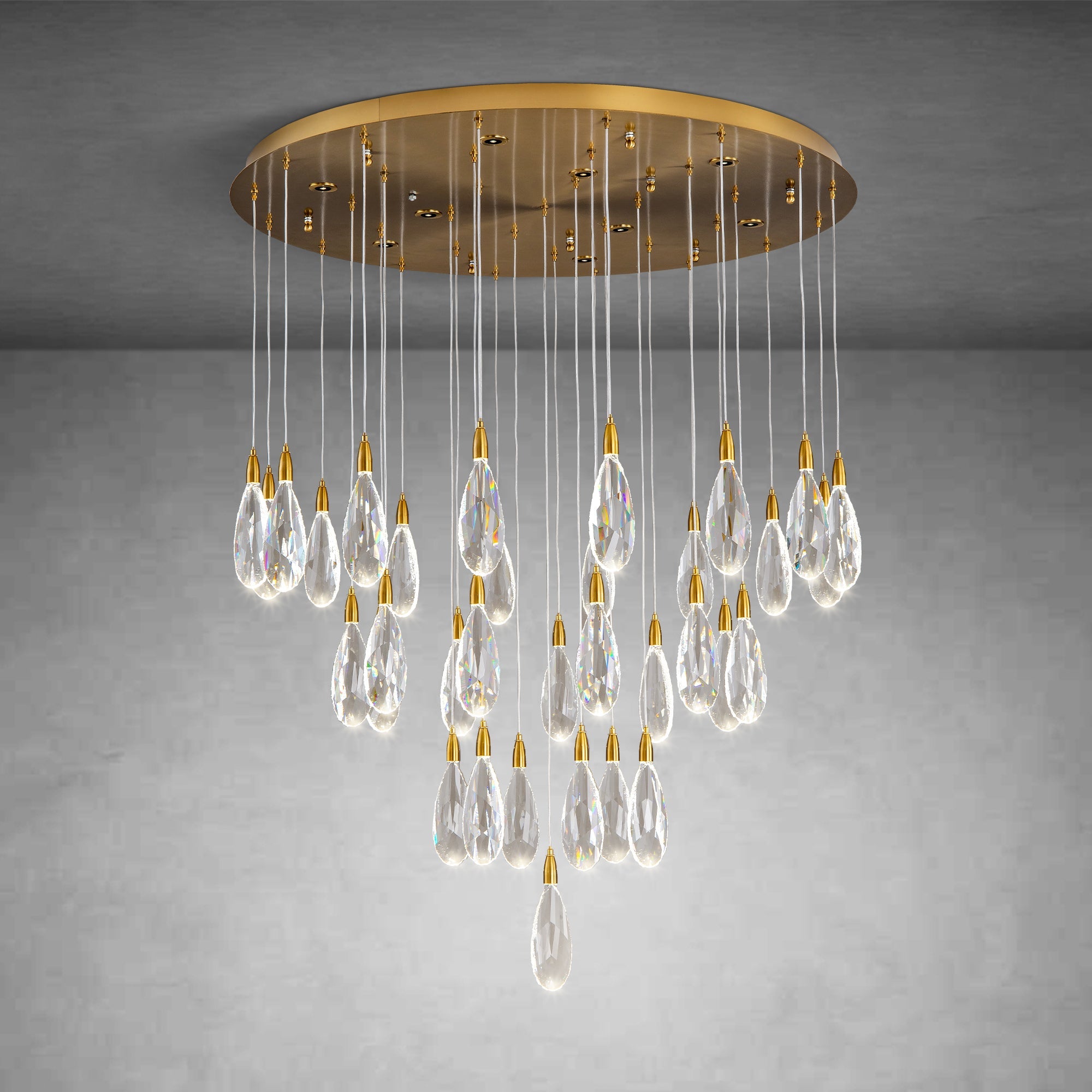 36" Black Crystal Chandelier, 43-Light Raindrop Chandelier