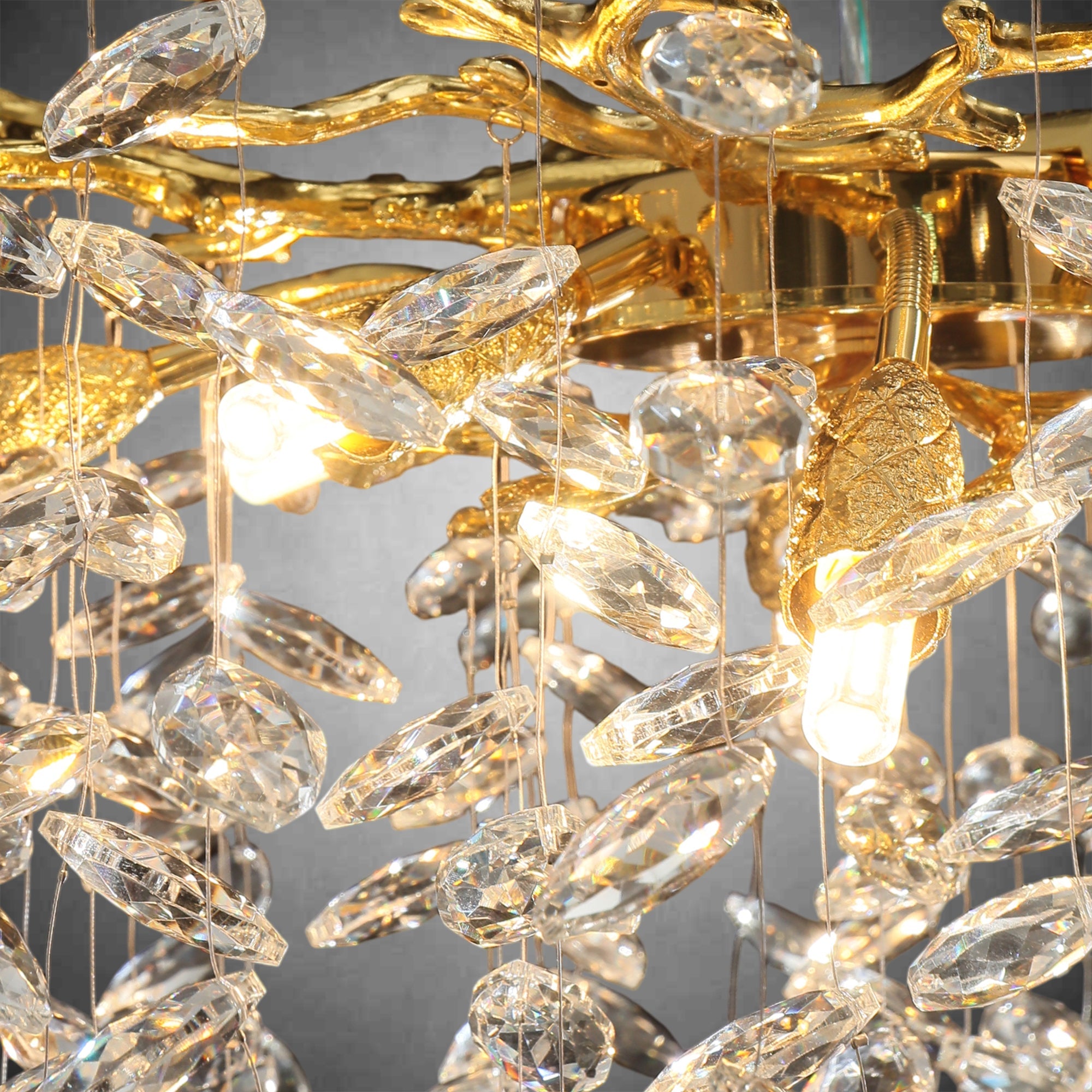 63-inch long crystal chandelier, 28-light modern gold branch chandelier
