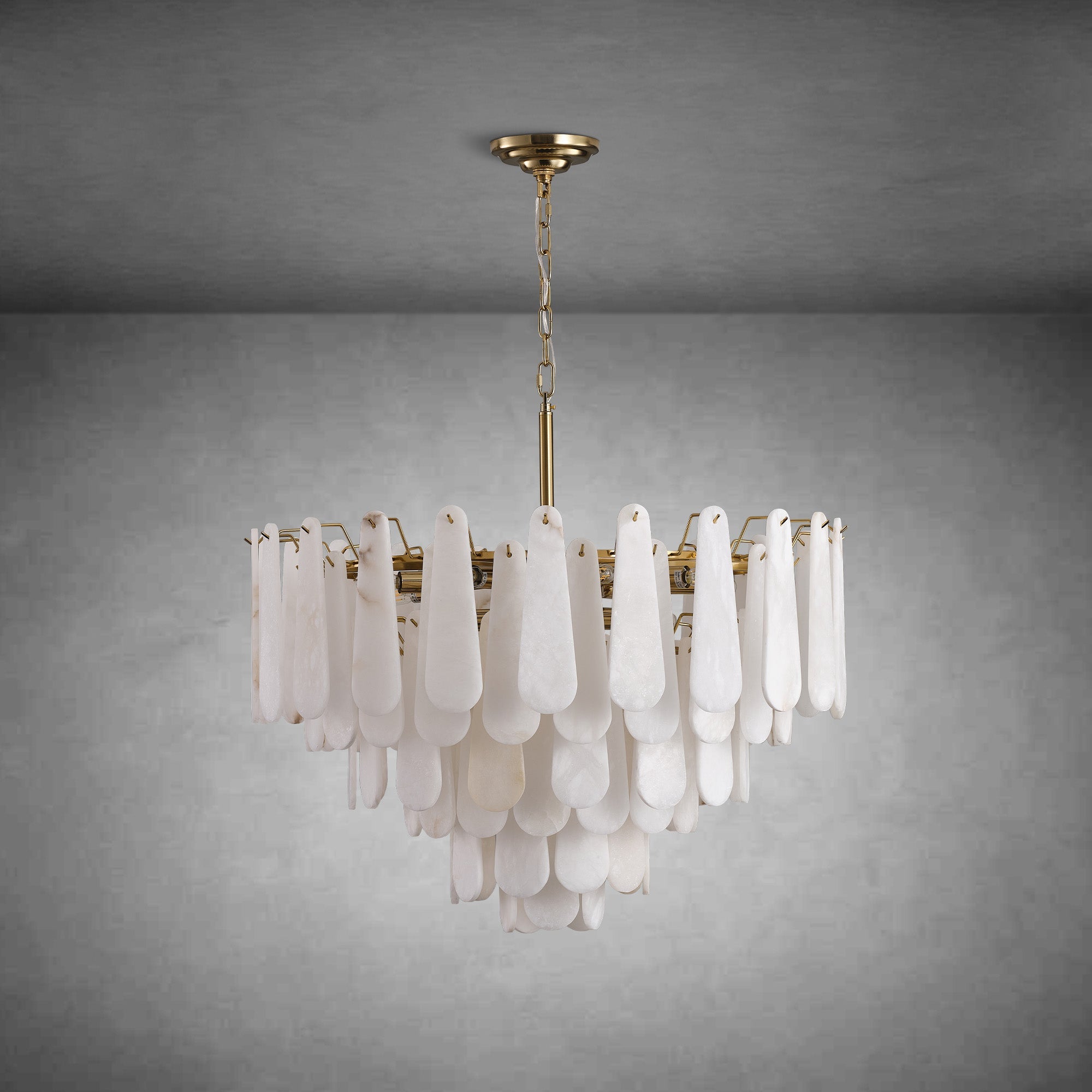 Modern Alabaster Brass Round Pendant light