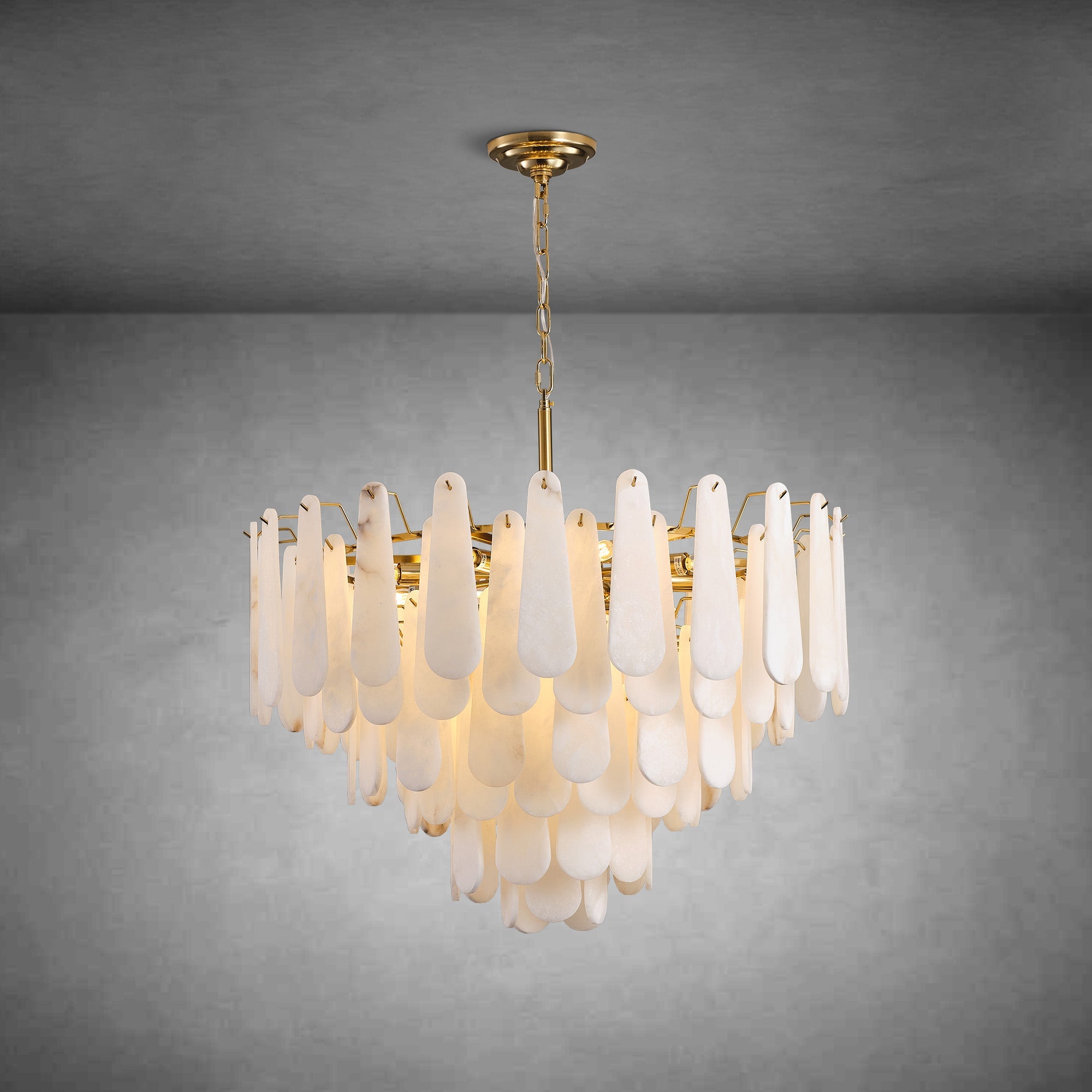 Modern Alabaster Brass Round Pendant light