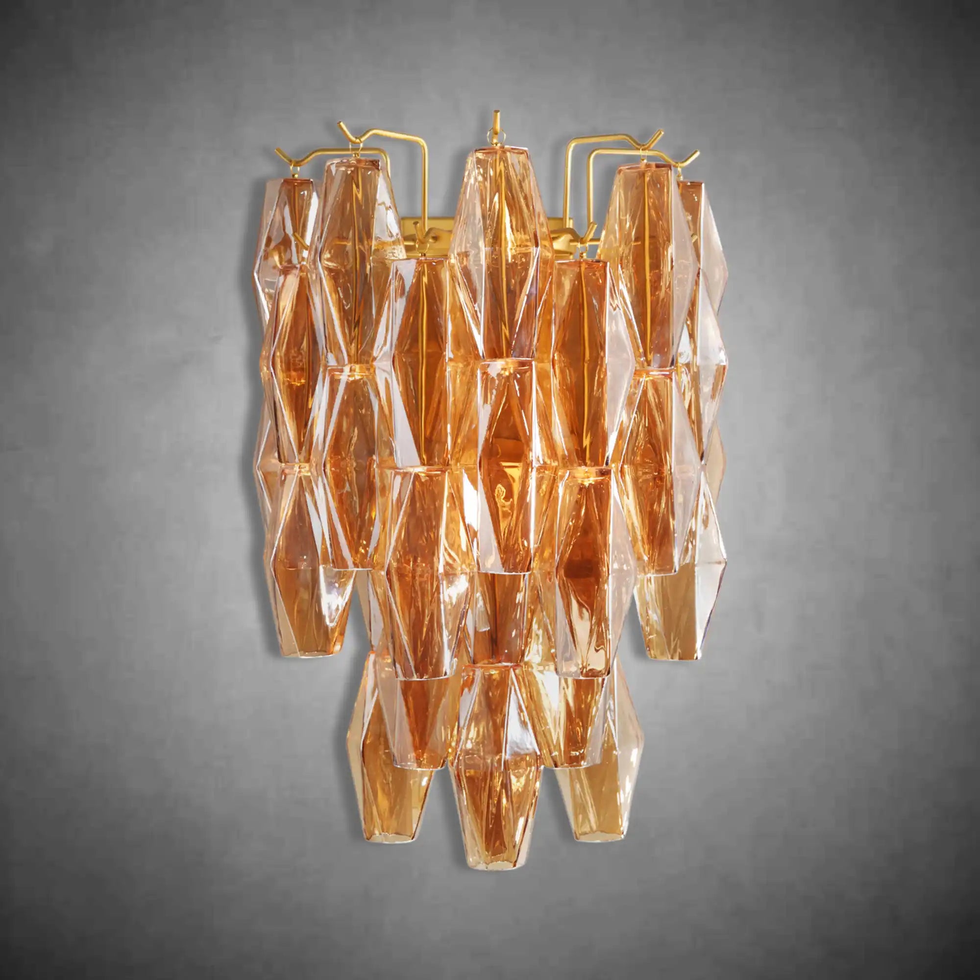 Brass Amber Glass Wall Sconce – Gold Finish for Modern Farmhouse