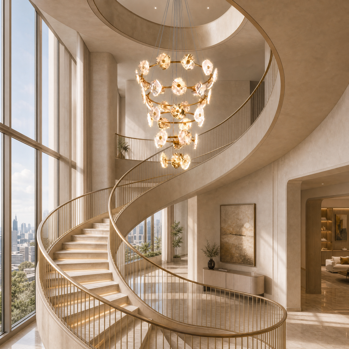 Cascading Chandelier in a living room