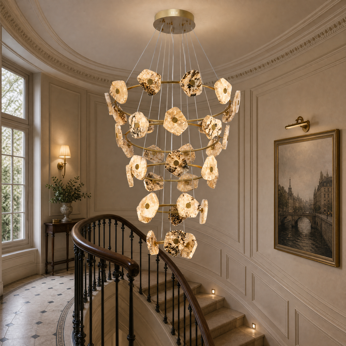 Cascading Chandelier in a foyer