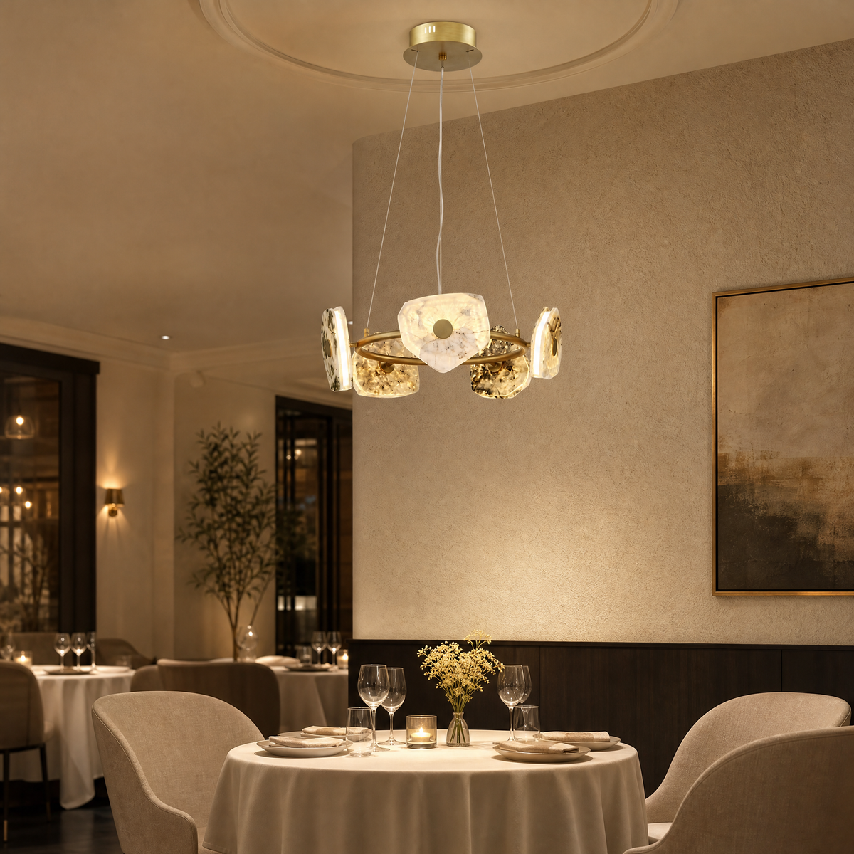 Dining Room With Chandelier in a foyer