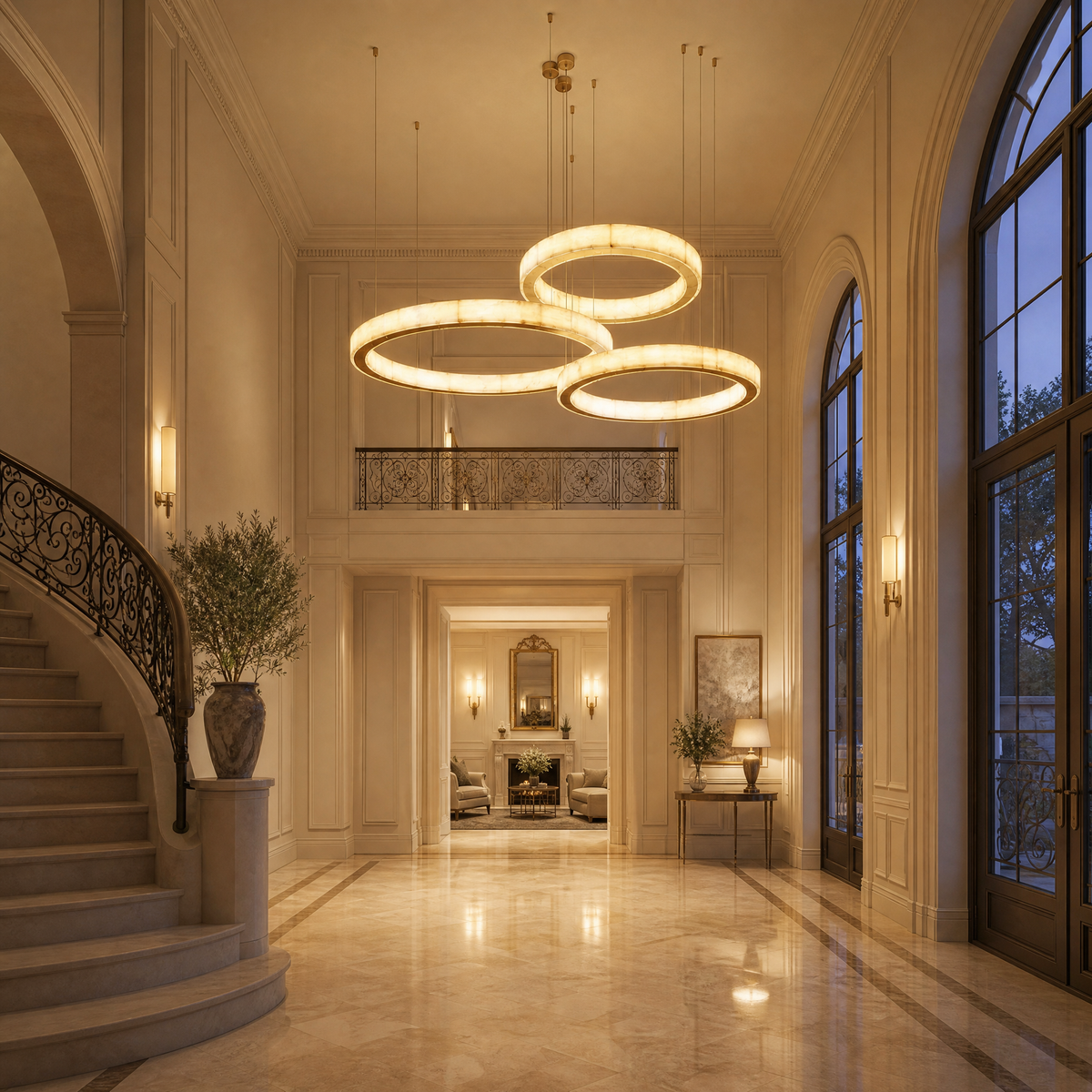 Yiosi Madison Triple-Ring Alabaster Chandelier