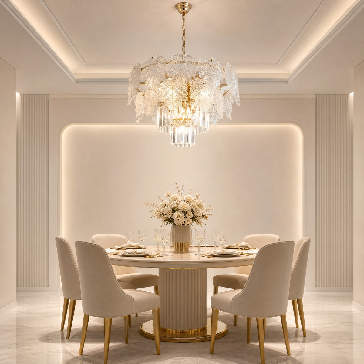 Crystal Contemporary Chandelier in a living room