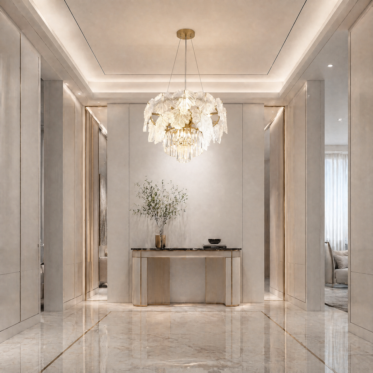 Crystal Contemporary Chandelier in a foyer