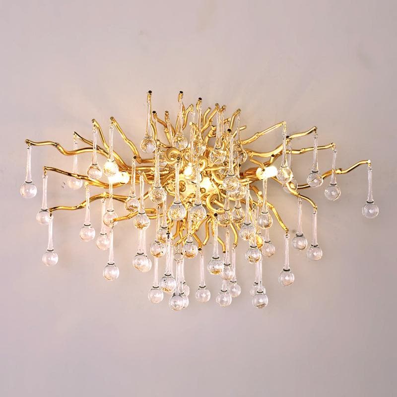 Gold Crystal Teardrop Wall Sconce with Bifurcated Design
