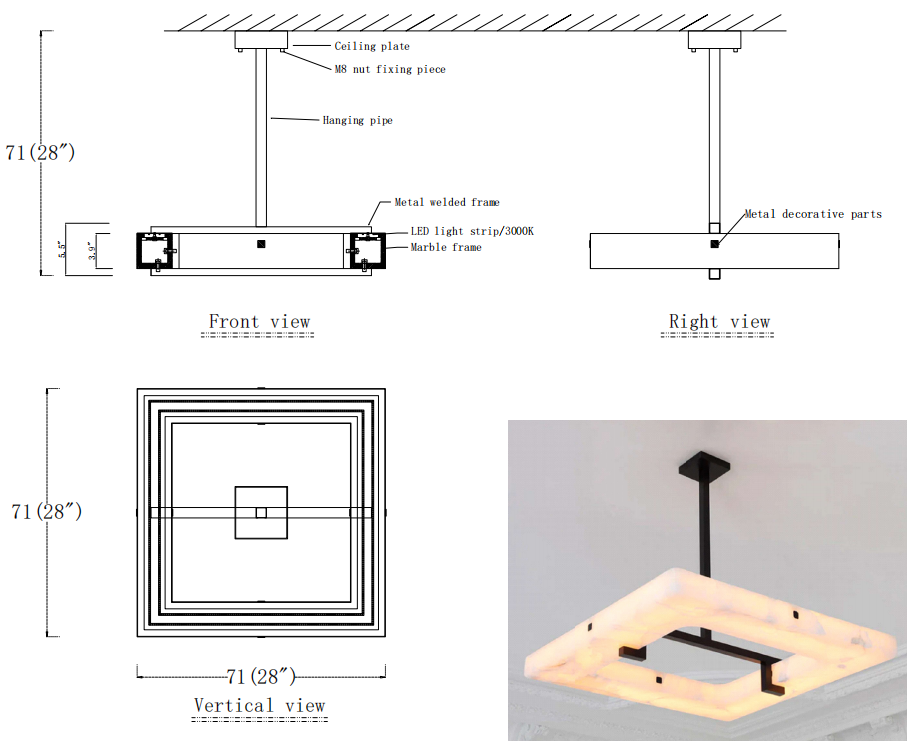 Sebastian Modern Square Alabaster Chandelier Lighting