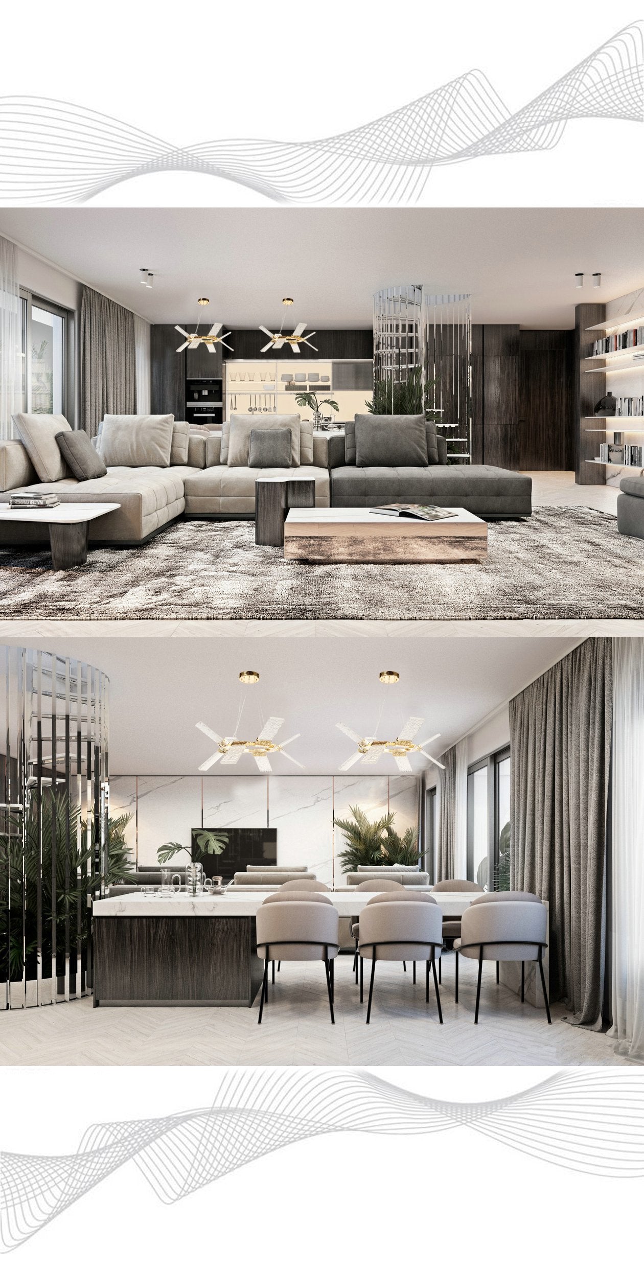 Muhamet LED Round Ring Wave Chandelier, Modern Designer Lamp