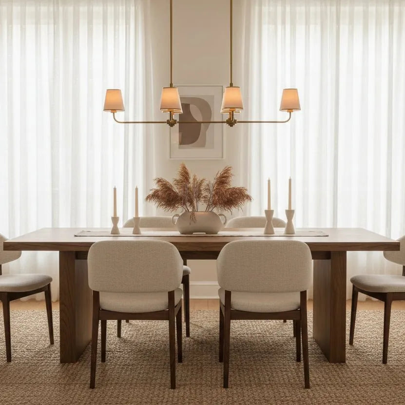 Adria Linear Chandelier styled in a modern dining room