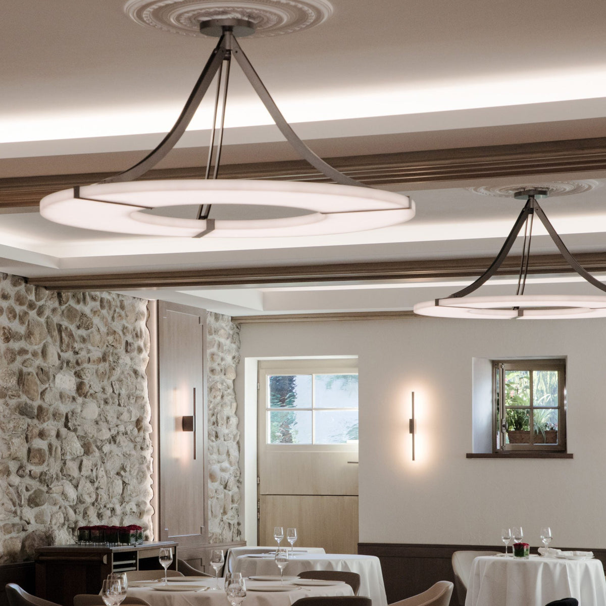 Alabaster Halo Pendant Light – Black & White LED Chandelier
