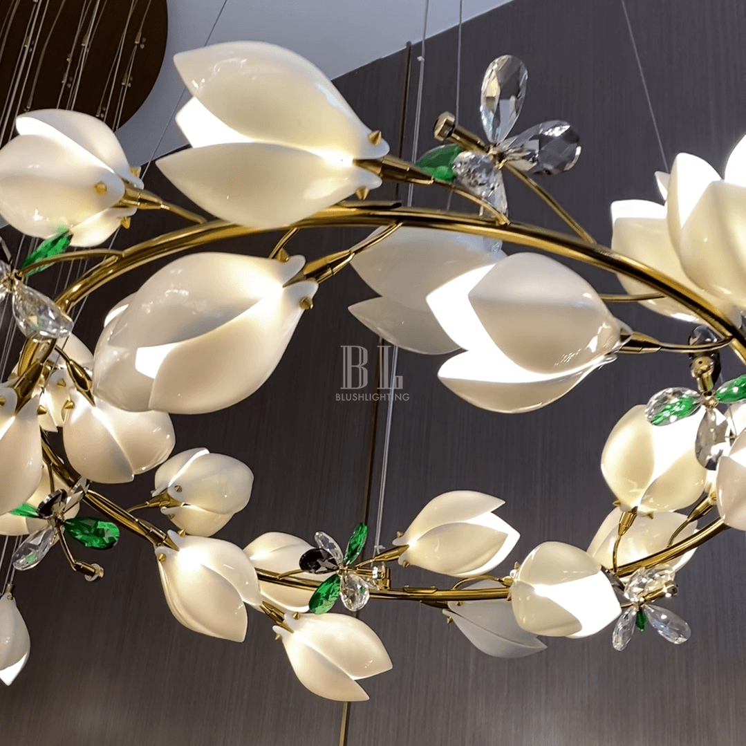 Art Design Creative Ceramic Magnolia Ring/Linear Chandelier for Bedroom/Living Room/Dining Room/Kitchen Island
