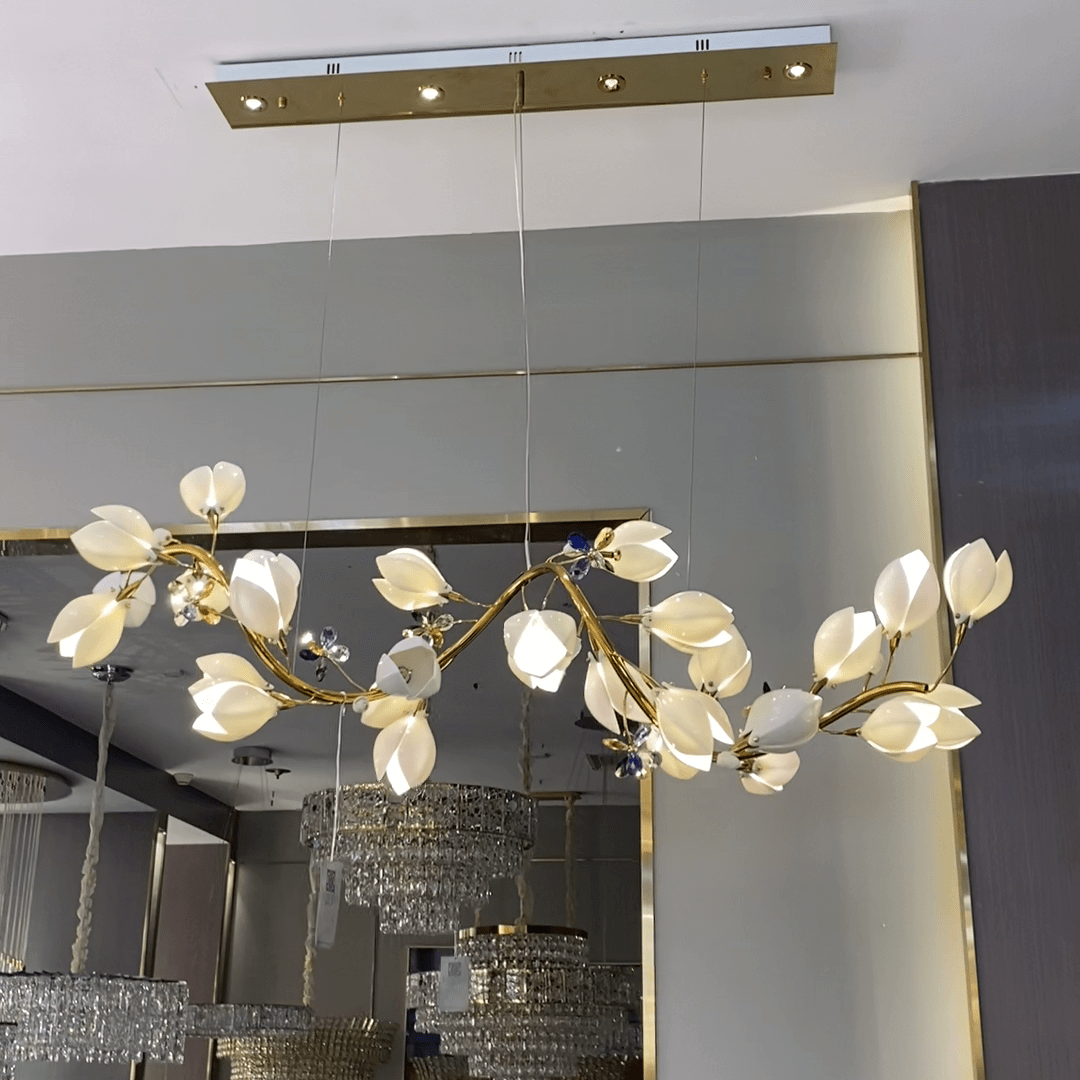 Art Design Creative Ceramic Magnolia Ring/Linear Chandelier for Bedroom/Living Room/Dining Room/Kitchen Island